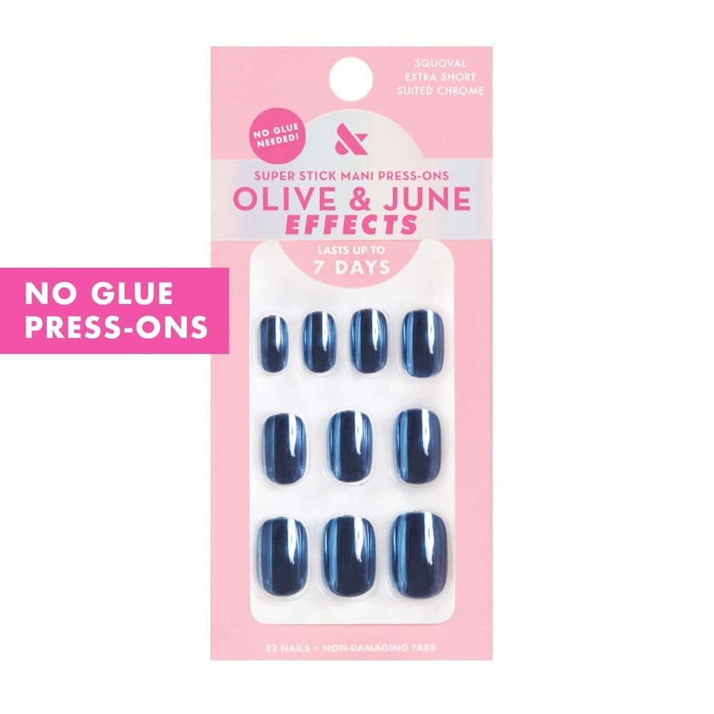 Olive & June Mani Press On Nails Extra Short, Squoval | Suited Chrome